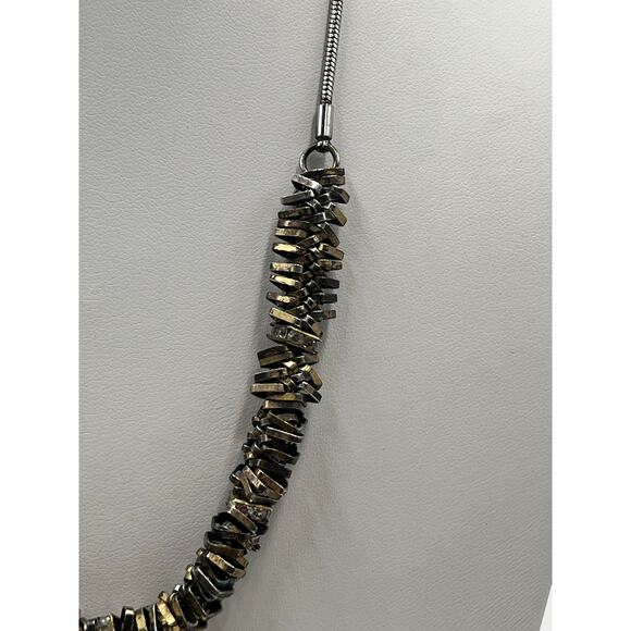 J. Crew Mixed Metal Hematite Crystal Layered Stacked Square Beads Snake Necklace - Picture 8 of 10